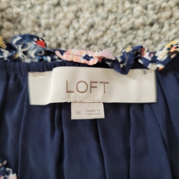 Loft Blouse Womens Medium Blue Floral Print Casual - Picture 3 of 9